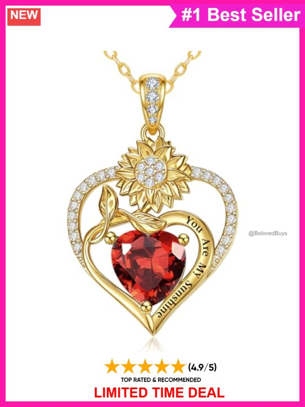 14K Gold Plated Sunflower Pendant Necklace You Are My Sunshine Birthstone Gift